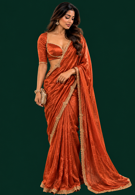 Rusty Burnt Orange Tissue Organza Saree