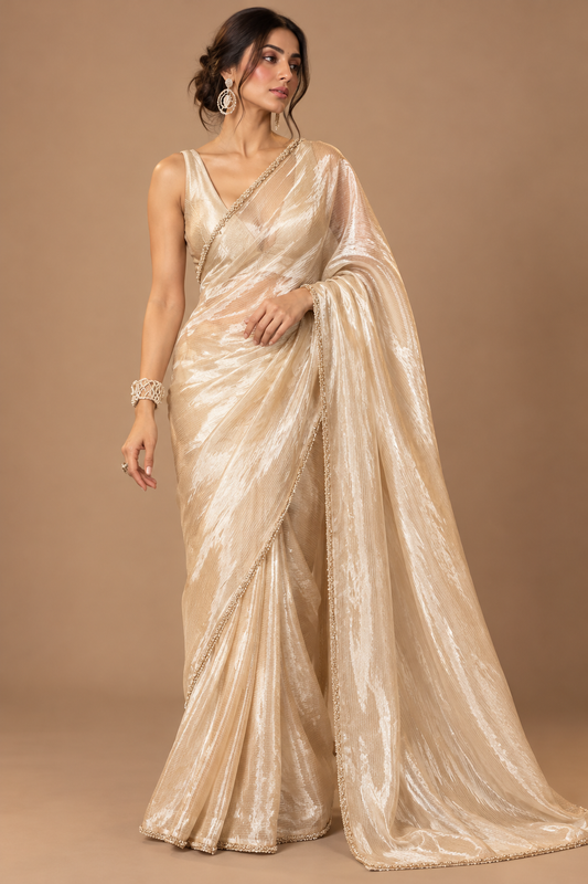 Rose-Gold Metallic Sheen Tissue Saree