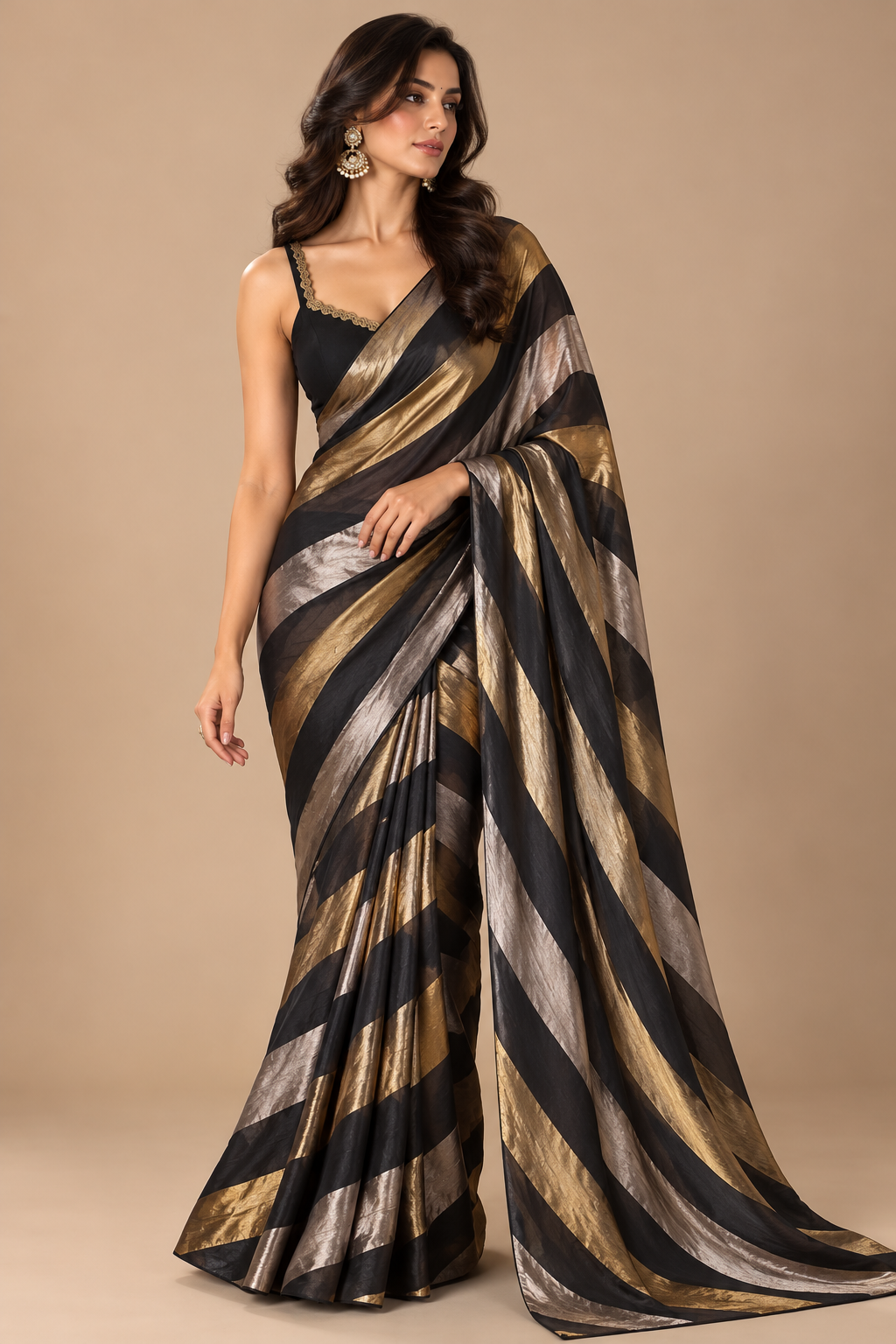 Black The Glided Lantern Tissue Saree